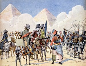 エジプト遠征(1798-1801)：ナポレオン・ボナパルト率いるフランス軍のエジプト遠征：軍を追う芸術家たち 作： French School