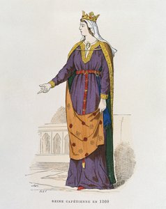 1360年のケープティアヌスの女王、数世紀に渡るフランスの民間および軍の衣装から 作： French School