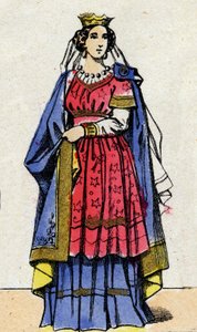 カペー王朝。ユーグ・カペ（940-996）の妻であるフランス王妃、アデレード・ダキテーヌ（またはアデル）（アデレード・ド・ポワチエ、945または952-1004）の肖像。19世紀末のエピナル画像。個人蔵。 作： French School