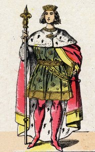 カペティア王朝。1285年から1314年までフランク王国の王であったフィリップ4世（フィリップ・ザ・ベル、1268-1314）の肖像。19世紀末のエピナル撮影。個人蔵。