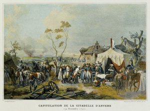 1792年11月29日、アントワープ（ベルギー・フランドル地方）の城塞の降伏。 作： French School