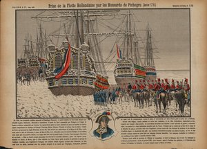 1795年1月、ピケグル将軍率いるフランスのユサールによる凍結したアイセルメールでのオランダ艦隊の捕獲（カラー図版 作： French School