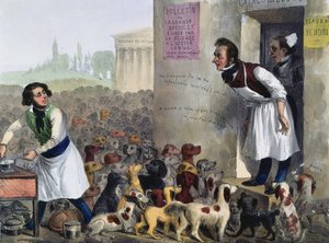 狂犬病犬を扱ったパリジャンの風刺画、1840年頃