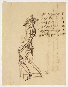 若い兵士の風刺画、1809（紙にペンと茶色のインク） 作： French School