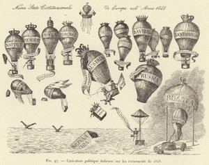 1848年の出来事を題材にしたイタリアの政治漫画（エングレービング 作： French School