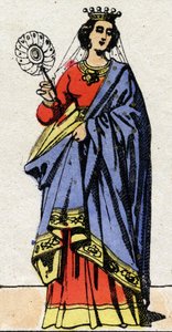 カロリング王朝の時代。Edwige of Wessex（Edgiva, Otgiva, Ogive, 903-951年頃）の肖像。単純者と呼ばれたシャルル3世（879-929）の妻であるフランの女王。19世紀末のエピナル画像。個人蔵。 作： French School