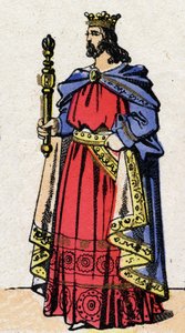 カロリング王朝。936年から954年までフランク王国の王であった、アウトレメルとして知られるルイ4世（921-954年）の肖像。19世紀末のエピナル画像。個人蔵。