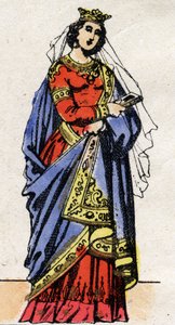 カロリング王朝時代。Richarde Swabian (841-v. 896)の肖像、シャルル3世Le Gros (839-888)の妻であるフランク族の女王。19世紀末のエピナル画像。個人蔵。