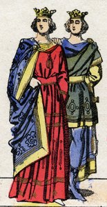 カロリング王朝の時代。879年から882年までフランク王国の王であったルイ3世（863-882年）と、879年から884年までフランク王国の王であったカルロマン2世（867-884年）の肖像画です。19世紀末にエピナルで撮影されたもの。個人蔵。 作： French School