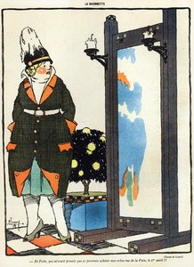 3月29日、La Baionette誌のエイプリルフールデイ（ポアソンダヴリル）版から、パリのルーペラで新しい服を購入できなかったことに失望したドイツ人女性を描いた漫画 作： French School