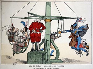ルイ=フィリップ時代のオルレアン公爵と二人の王女を描いた漫画（カラーリトグラフ） 作： French School