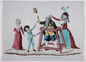フランス革命中の王室（ルイ16世とマリー・アントワネットとその子供たち）を描いた漫画（1790年頃） - カルナヴァレ美術館 作： French School