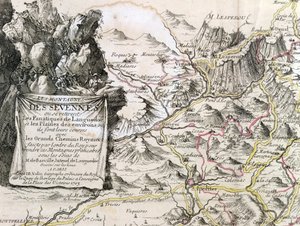 セヴェンヌ地方の地図からのカルトゥーシュ、1703
