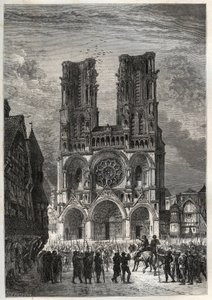 Cathedrale Notre-Dame (Notre Dame) de Laon (1150-1180), Aisne - Laon Cathedral - engraving from "L