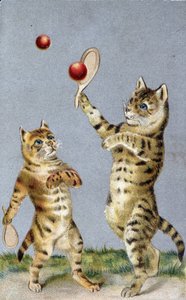 テニスをする猫たち - ポストカード 20世紀初頭