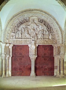 サントマドレーヌ教会のナルテックスにある中央ポータル、タンパヌムのペンテコステの浮彫、1150年頃 作： French School