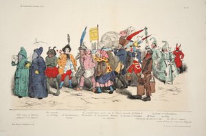 政治的枯れ葉の儀式』（『風刺画』より）。1833年（手彩色リトグラフ）。 作： French School