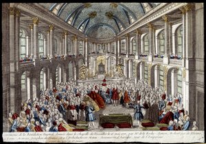 1770年5月16日にヴェルサイユ宮殿の礼拝堂で行われた、フランスのドルフィン家のルイ・オーギュスト（ルイ16世）とオーストリアのマリー・アントワネットによる花嫁の祝福の儀式 - 彫刻 作： French School