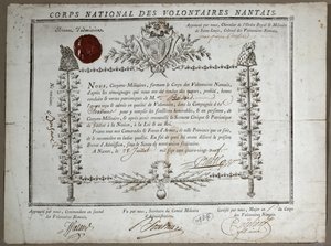 ナントのボランティアの国家警備隊への入場証明書、1789 作： French School