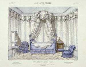 少女の部屋、『Le Garde-Meuble』より。パリ、1890年頃（カラーリトグラフ） 作： French School