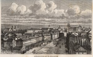 シャンパーニュ・アルデンヌ（Champagne Ardenne）、マルヌ（51）、シャロン・シュル・マルヌ（Chalons-sur-Marne）（現在のシャロン・アン・シャンパーニュ、Chalons-en-Champagne） - V.A. Malt-Brown著「France illustree: geography, history, statistical administration」に掲載された彫刻。 作： French School