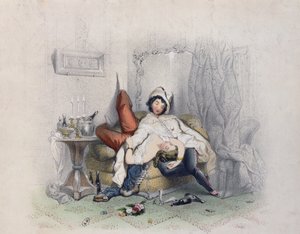1852年のパリ、ベタニエフレールによって彫刻された、シャンパンの6本目のボトルの後に眠る恋愛カップル、Champagne＆Love 作： French School