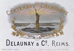 アメリカ独立100周年を祝い、自由の女神を描いたDelaunay＆Co.の家のシャンパンラベル、c.1876 作： French School
