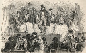 Champs-Elysees (シャンゼリゼ) - カフェMorelの前の歌手たち - Edmond Texier 1852年の「Tableau-de-Paris」に掲載されたエングレーヴィング 作： French School