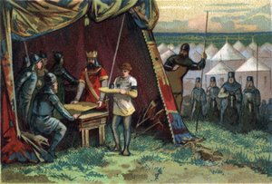 チャールズ2世は、ル・バルドが銀の値段で平和を買ったと言った。1890年頃のクロモリトグラフ。 作： French School