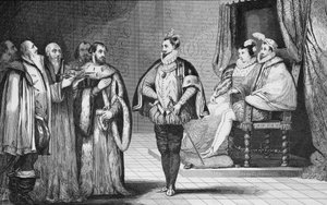 チャールズ9世（1550-74）は国会で、彼の兄弟のアンリダンジュ（1553-1610）が、1840年に出版されたコラートの「フランスの歴史」からポーランド国王に選出されたと伝えられています。 作： French School