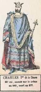 第26代王シャルル1世（はげ）、840年に即位、877年に死去（カラー図版 作： French School