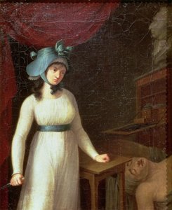 シャルロット・コルデー (1768-93) とジャン・ポール・マラー (1743-93) の浴場での暗殺
