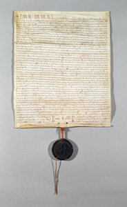 Philippe Auguste（1165-1223）1209（vellum）によって付与されたペロンヌコミューンの憲章 作： French School