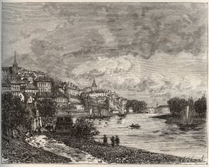 Chateau-Gontier (シャトー・ゴンティエ) - ペイ・ド・ラ・ロワール地方のマイエンヌ - V.-A. Malt-Brown著「La France illustree: geography, history, administration statistique」に掲載された彫刻。 1884年 作： French School