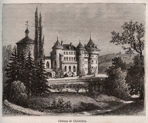 Chateau de Chastellux - Chastellux sur cure, Burgundy - V.-A. Malt-Brown著「La France illustree: Geography, History, statistical administration」に掲載されている彫刻。Malt-Brown著「La France illustree: geography, history, statistical administration」の版画。1884 作： French School