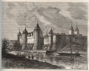 Chateau de Josselin - Morbihan en Bretagne - V.A. Malt-Brownによる "La France illustree: Geography, History, statistical administration "に掲載された彫刻。1884 作： French School