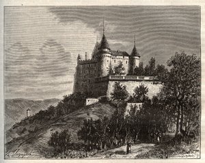 Chateau de Mercues - Cahors - V.A. Malt-Brownによる "La France illustree: Geography, History, statistical administration "に掲載された彫刻。1884 作： French School