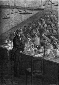 Ecole Centrale de Parisでの化学の授業。1887年の "le journal de la jeunesse "に掲載されたエングレービング。 作： French School