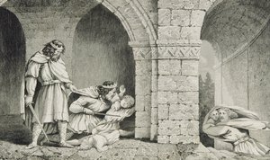 チャルトベルト1世（c.498-588）は、兄弟の相続人殺害事件で、コラートの「フランスの歴史」から1840年頃に出版されました。 作： French School