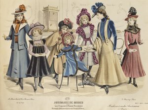 子供の衣装、Journaux de Modeのイラスト、1898年10月（カラー彫刻） 作： French School