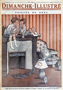 煙突に座り、ファーザー・クリスマスに罠を仕掛ける子供たち。 作： French School