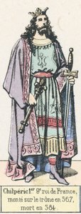 チルペリック1世、第9代フランス王、567年に即位、584年に死去（カラー図版 作： French School