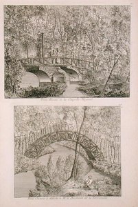 ジョージ・ルイ・ル・ルージュ著「Jardins Anglo-Chinois a la mode」（1785年刊）より、アッティチの中国式橋。 作： French School