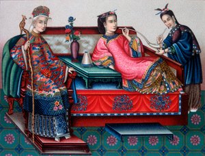 アヘンを吸う中国の貴族の女性たち-ラシーネの「歴史的衣装」の中で 作： French School