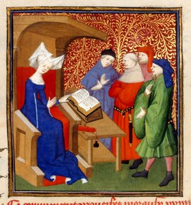 Christine instructing、MS Harley 4431、f.259v、フランス、c.1410-14（羊皮紙の色） 作： French School