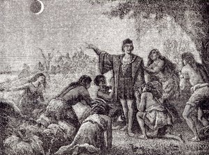 1504年にジャマイカの住民に月食を予測するクリストファーコロンブス
