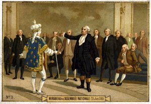 6月23日、国民議会でミラボー伯爵（1749-1791）のオノレ・ガブリエル（Honore-Gabriel）・リケティを表すクロモリトグラフィー 作： French School