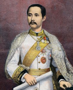チュラロンコーン（1853-1910）、シャム国王。1897年、シャムの君主として初めてヨーロッパを訪れた。イラストは「Le petit Journal」より