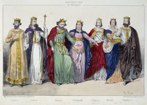 Clotaire (Clothaire) I, Caribert, Chilperic, Fredegonde, Clotaire II, Nantilde, Dagobert I - 「La monarchy francaise en estampes」にて。