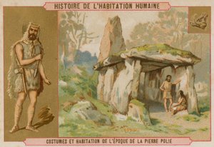 石器時代の男の服と家 作： French School